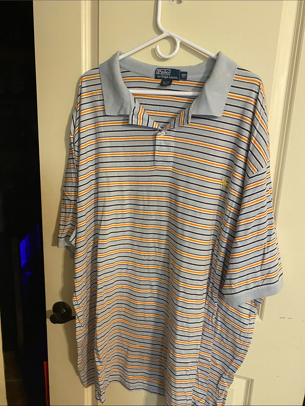 Polo by Ralph Lauren Light Blue, Navy & Orange Striped Polo Shirt